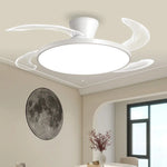 ventilateur led moderne noir blanc ailes lune lumiere télécommande contemporain