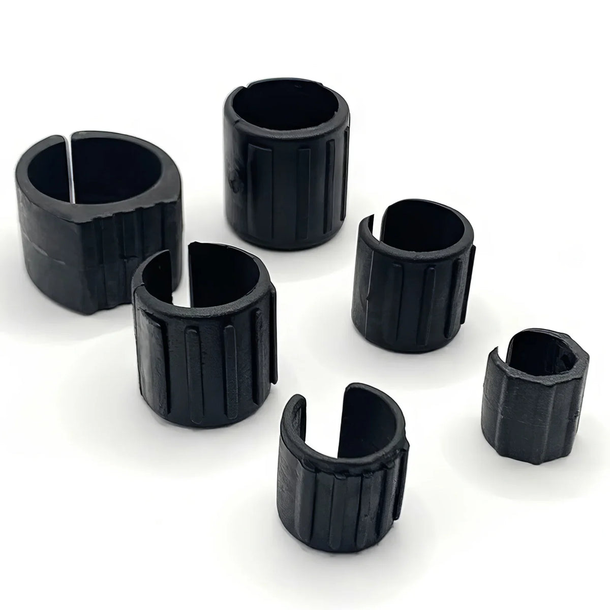 anneaux fixation noirs plastique rayures verticales moderne 13mm 16mm 19mm 22mm 25mm 32mm pack