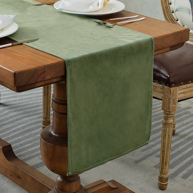 champagne vert olive chemin table velours moderne décoration noël halloween mariage anniversaire famille festive
