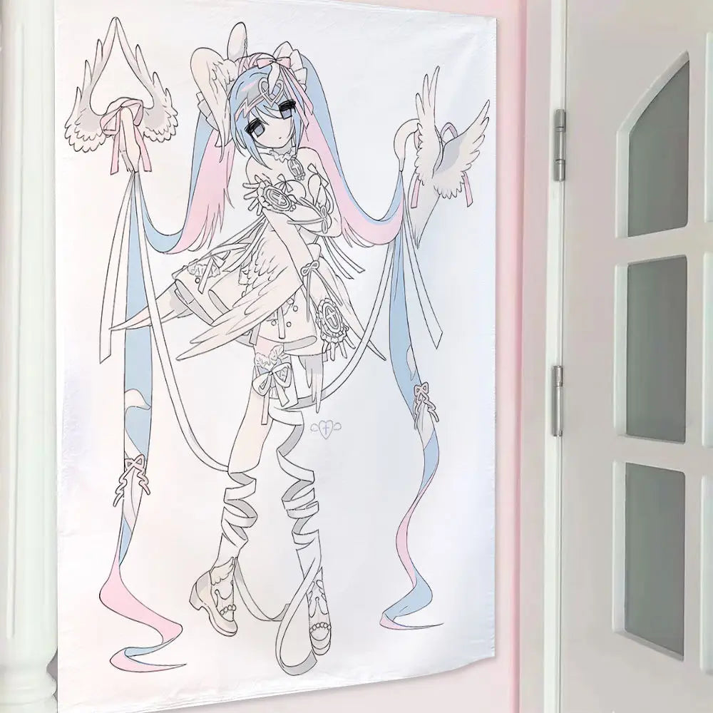 rideau mural dessin animé animaux personnages polyester coton blanc rose bleu gris noir clips