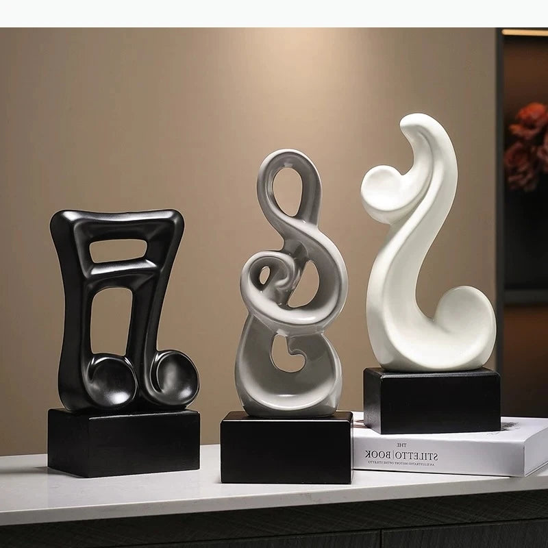 sculptures décoratives musicales abstraites symboles clé sol moderne blanc noir