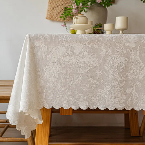 nappe table rectangulaire beige clair broderie florale classique salle manger