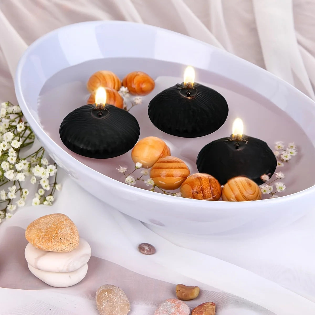 bougies flottantes noires rondes 10g 20g 1.5pouce 1.8pouce minimaliste fil vases table mariage