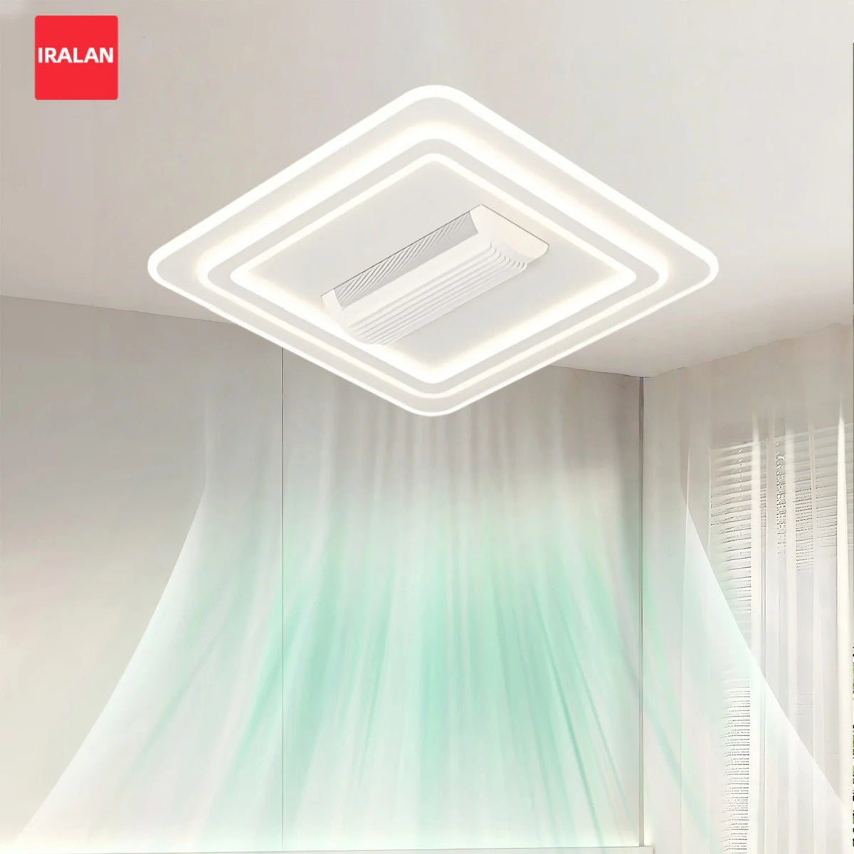 ventilateur led moderne sans pale blanc minimaliste télécommande lumineuses intégrées chambre salon