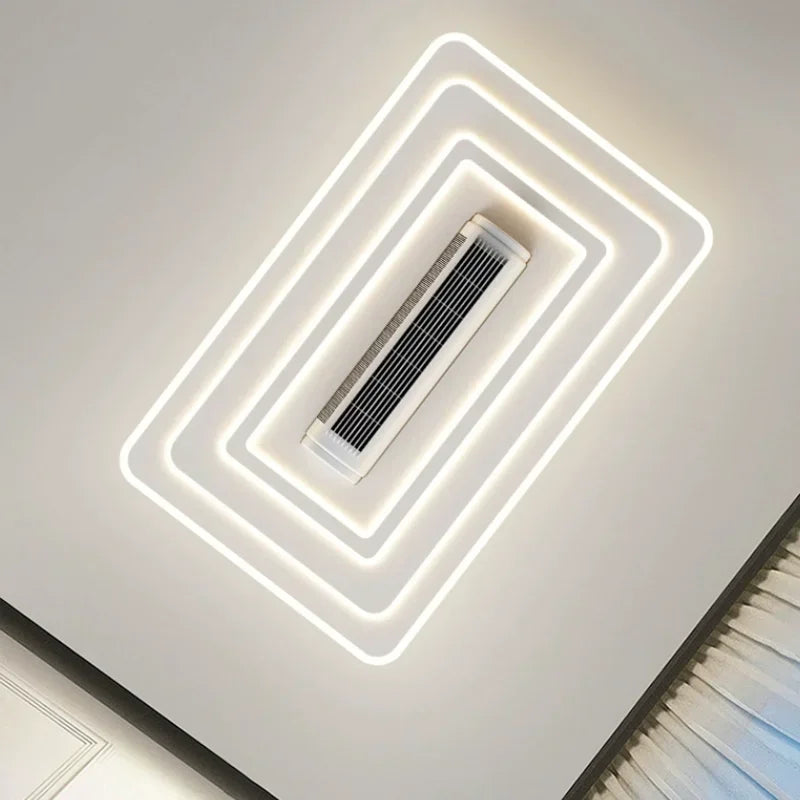 ventilateur luminaire moderne blanc grille ventilation télécommande led minimaliste