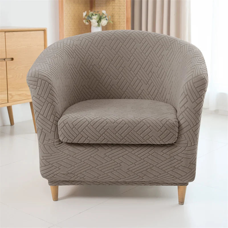 Housse fauteuil moderne beige rayures diagonales polyestère lavable machine 70 90cm haute 55 75cm