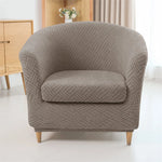 Housse fauteuil moderne beige rayures diagonales polyestère lavable machine 70 90cm haute 55 75cm