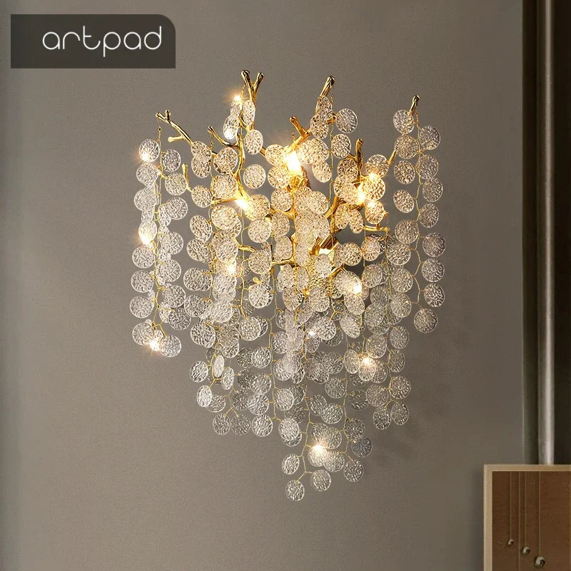 Applique murale moderne dorée cristal branches transparentes élégante cuisine salon led fixée mur