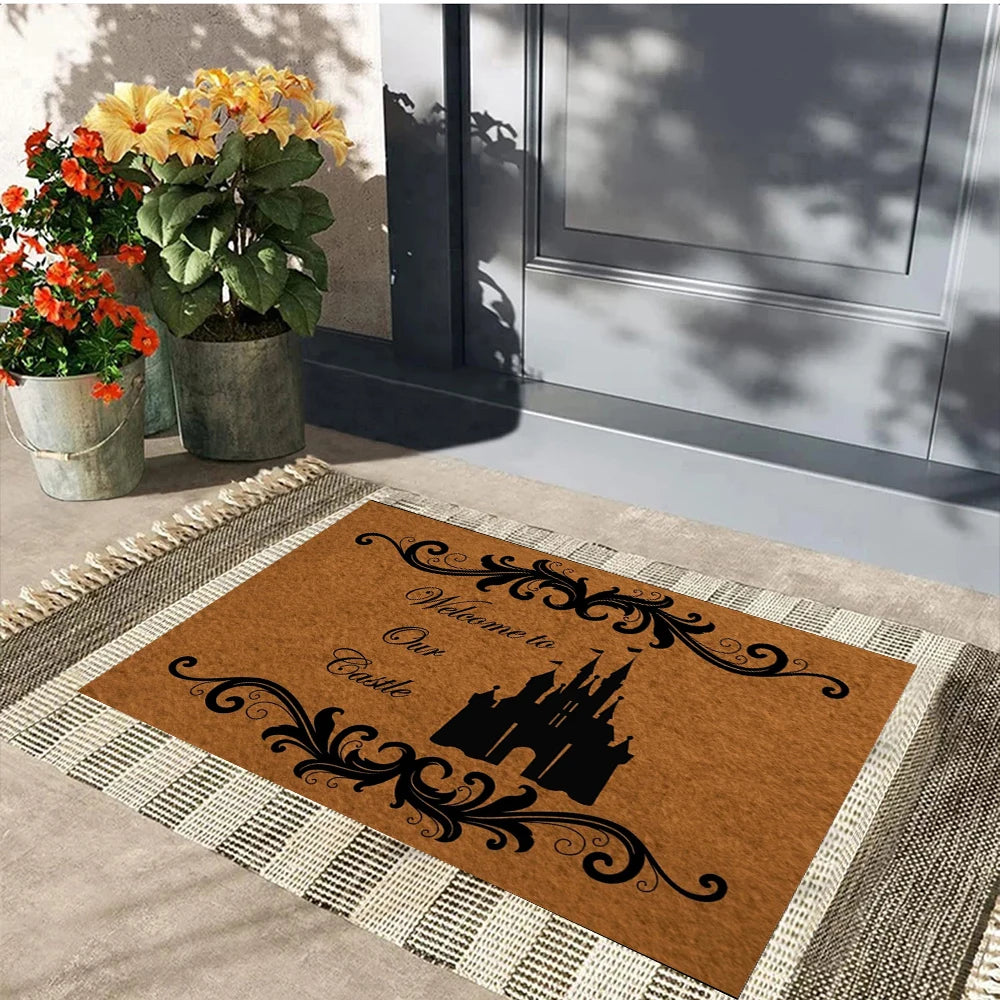 paillasson marron noir antidérapant imperméable résistant antibactéries motif chateau floral