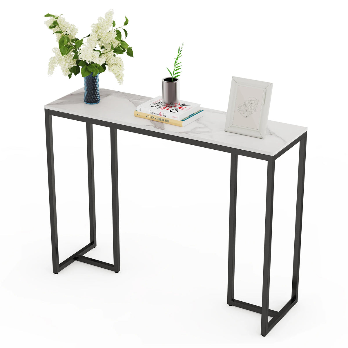table console moderne marbre blanc noir minimaliste pieds simples