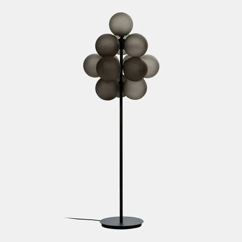 lampe sol led moderne blanc marron gris verre dépoli texture papier japonais interrupteur bouton