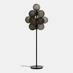 lampe sol led moderne blanc marron gris verre dépoli texture papier japonais interrupteur bouton