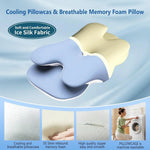 oreiller ergonomique soie glacée mousse mémoire forme soulagement cou patchwork bleu jaune blanc moderne