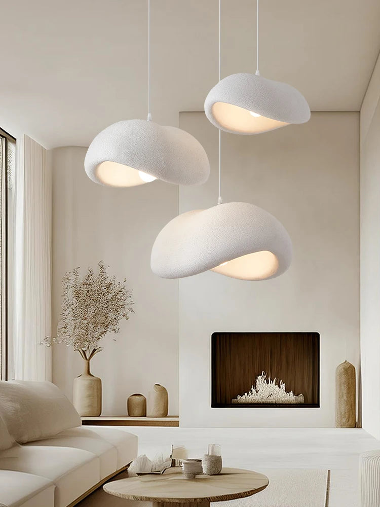 Suspension lumineuse moderne blanc texture granulée chaîne métallique ampoule E27 effets lumière chambre restaurant