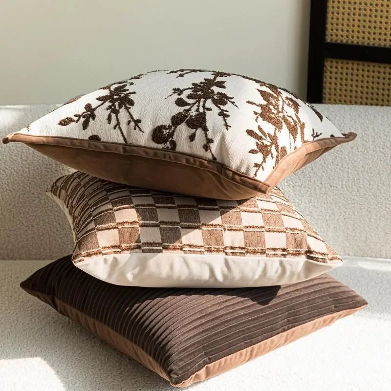 housse coussin décorative élégante marron motif géométrique moderne 100 polyester 45x45cm sofa