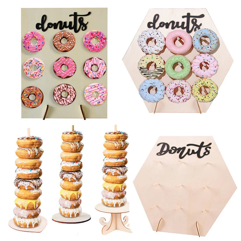 support mural bois donuts multicolores modernes anniversaire mariage événements festive minimaliste