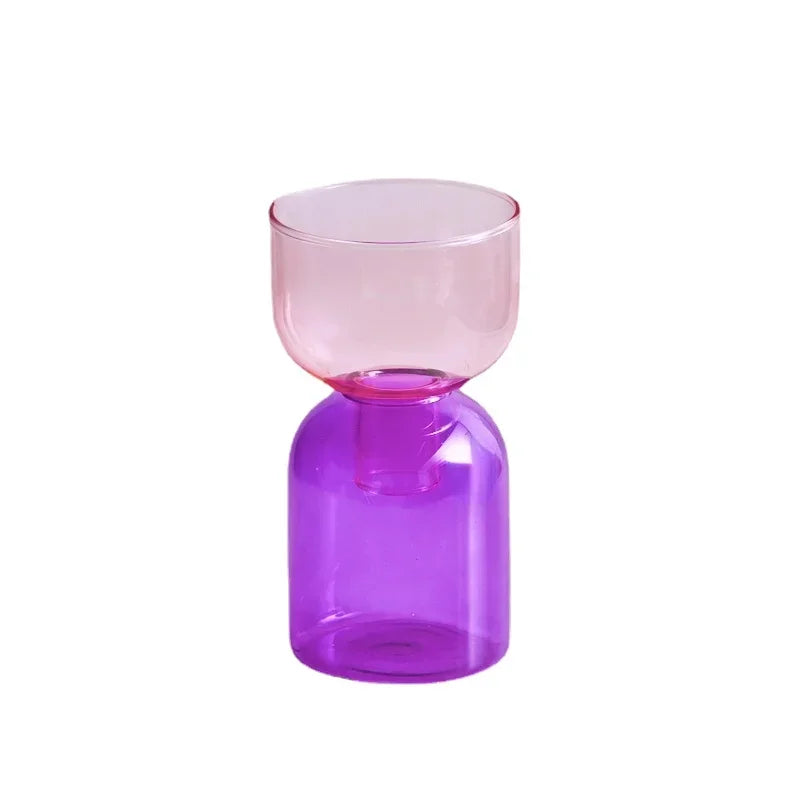 vases modernes transparents vert jaune orange rose bleu violet set deux pièces