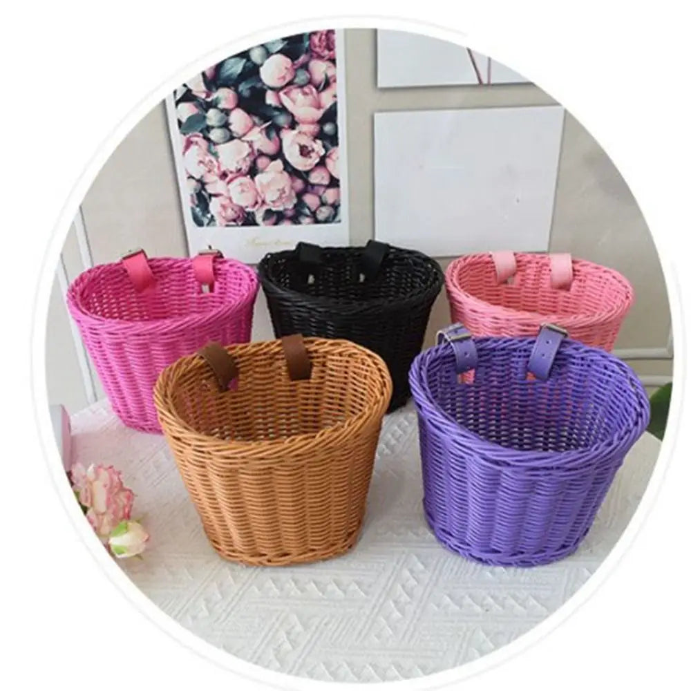 panier vélo tressé violet rose noir beige blanc traditionnel fixé ceinture