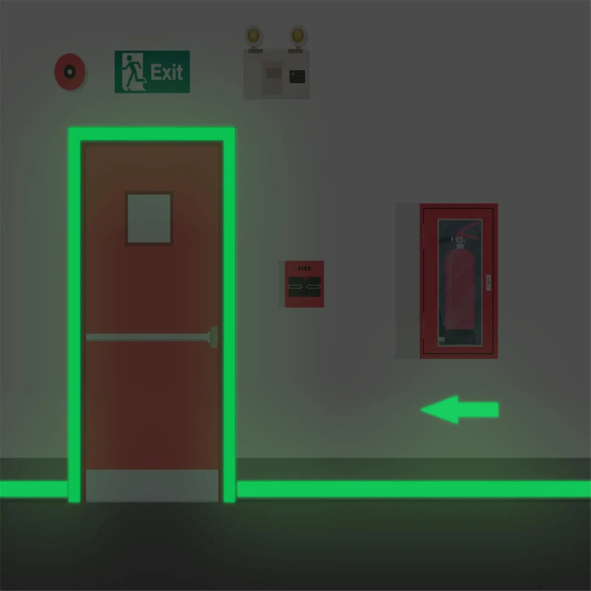 ruban lumineux auto adhésif vert fluo sécurité décoration maison nuit urgence brillant moderne fixations
