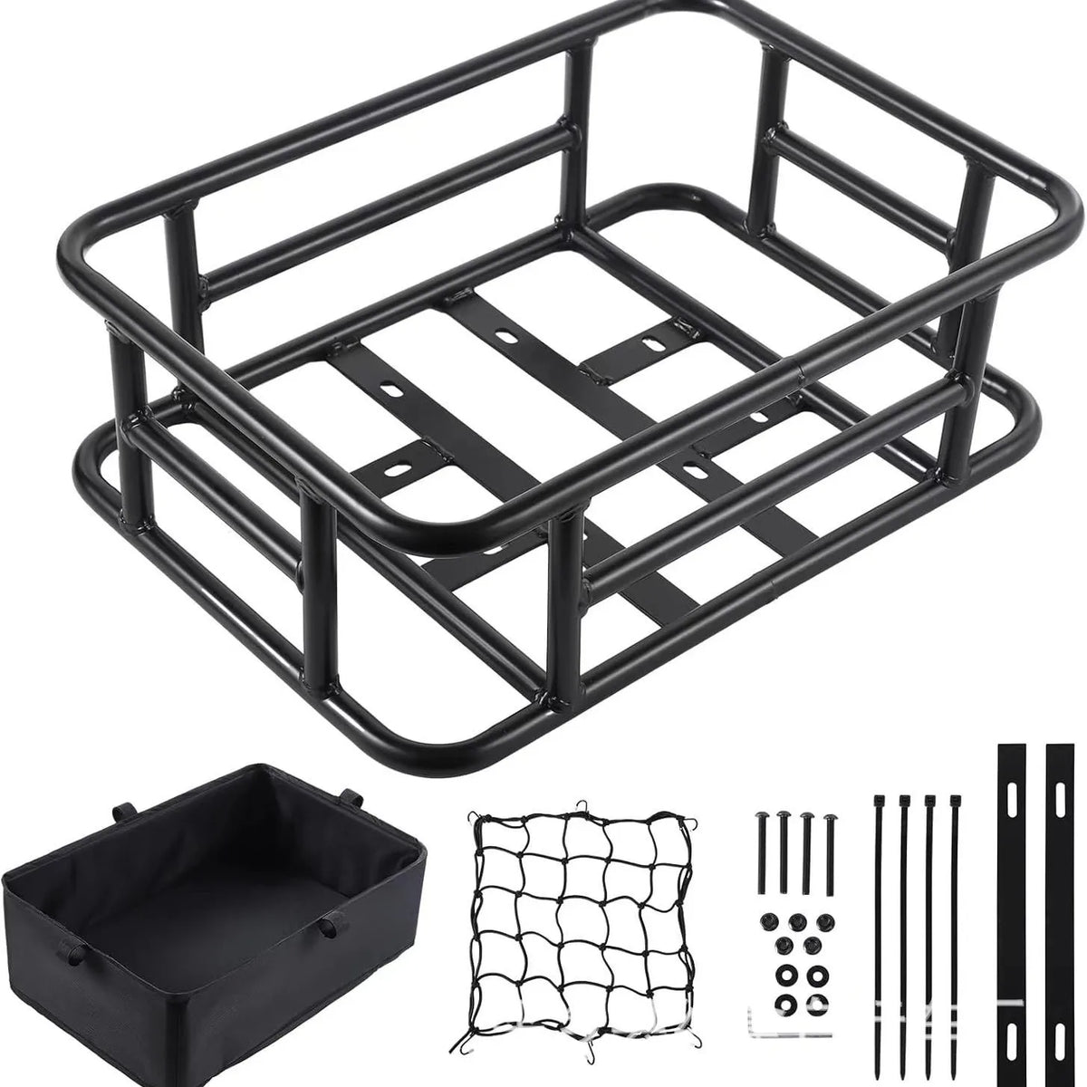 panier vélo noir robuste étanche filet transparent intérieur rembourré acier fixations porte bagage
