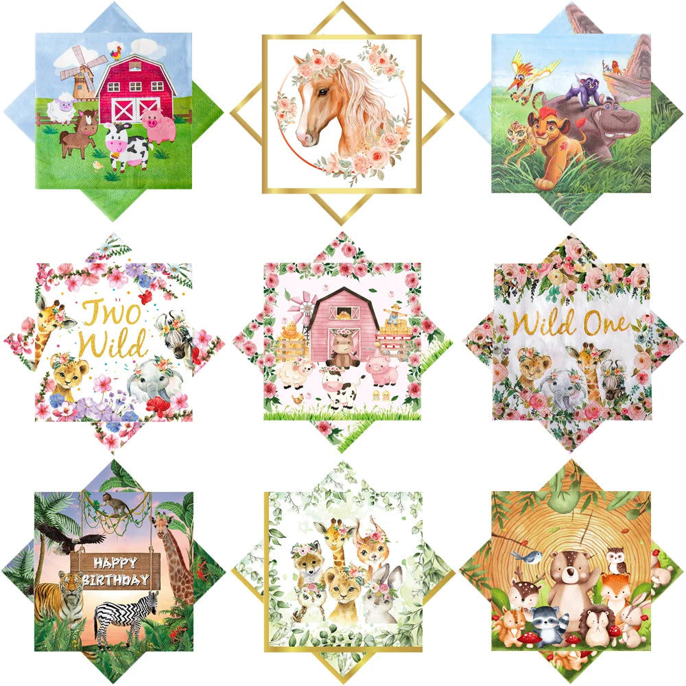 cartes postales illustrations animaux mignons fleurs dessin animé décoration fête anniversaire enfant