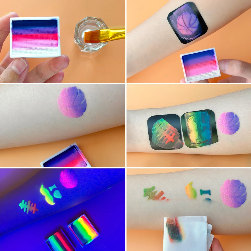ruban adhésif multicolore rayures horizontales moderne stickers pinceau peinture corporelle uv luminescente halloween festivités