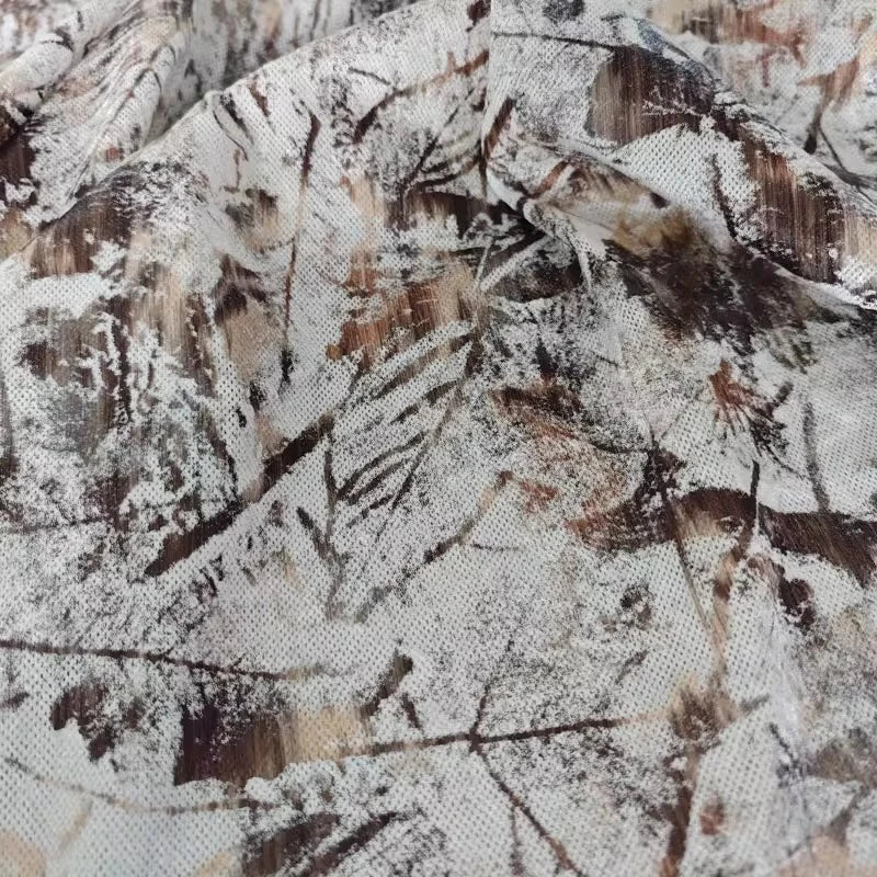 tissu imprimé naturel branches feuilles gris marron beige blanc moderne 100 polyester