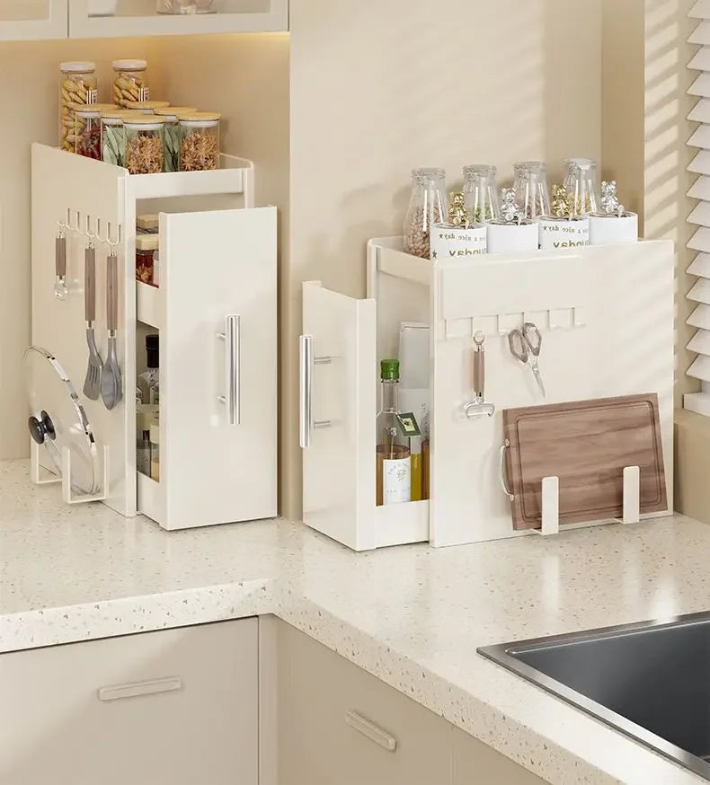 rangement cuisine blanc hexagones moderne multi usages étages poignées condiments outils