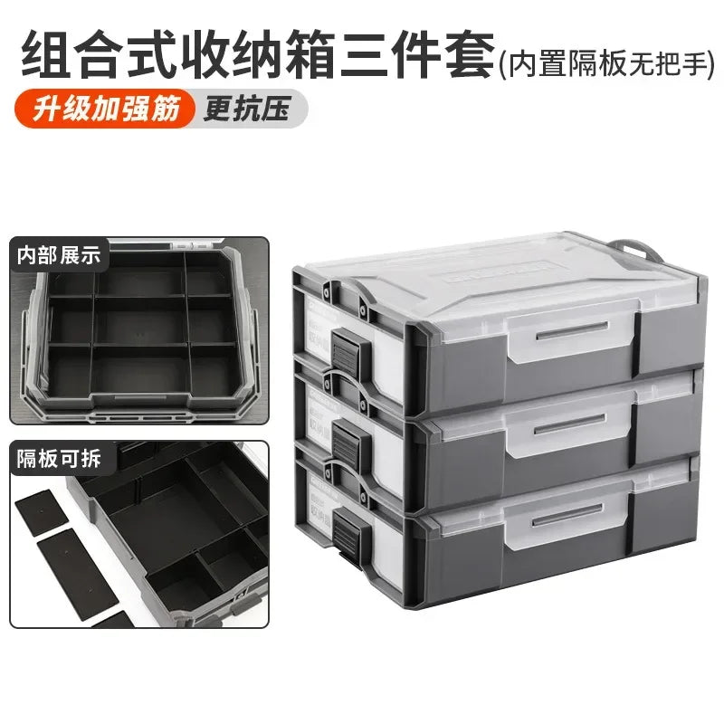 boîtes rangement outils plastique réutilisables gris transparent compartiments modernes poignées