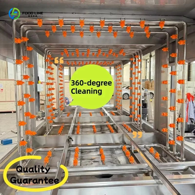 machine lavage industrielle acier inoxydable bleu orange moderne contrôle numérique bacs poubelle grille tailles