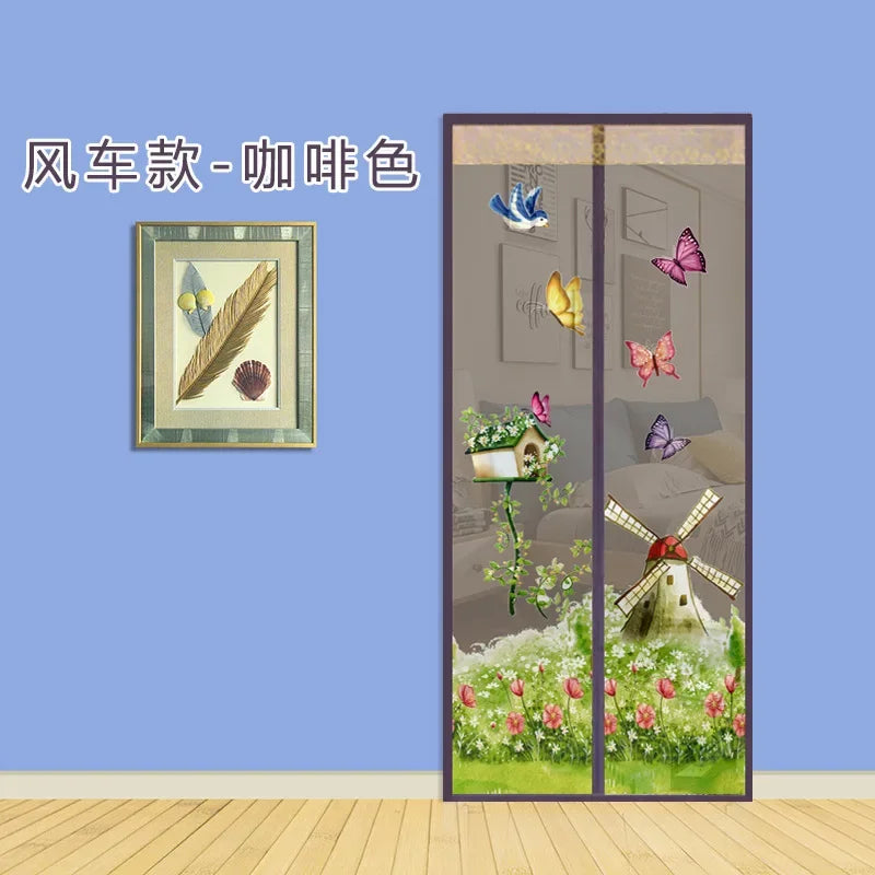 rideau moustiquaire porte violet fleurs papillons moderne translucide adhésif clips branches