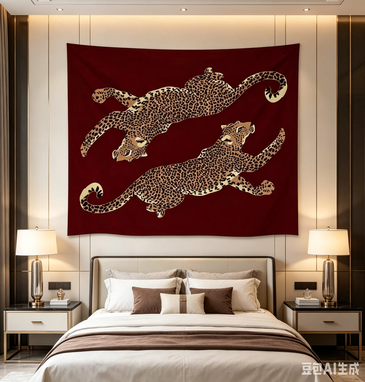 tapisserie imprimée léopard rouge moderne grande taille polyestère lavable machine chambre coucher decoration murale