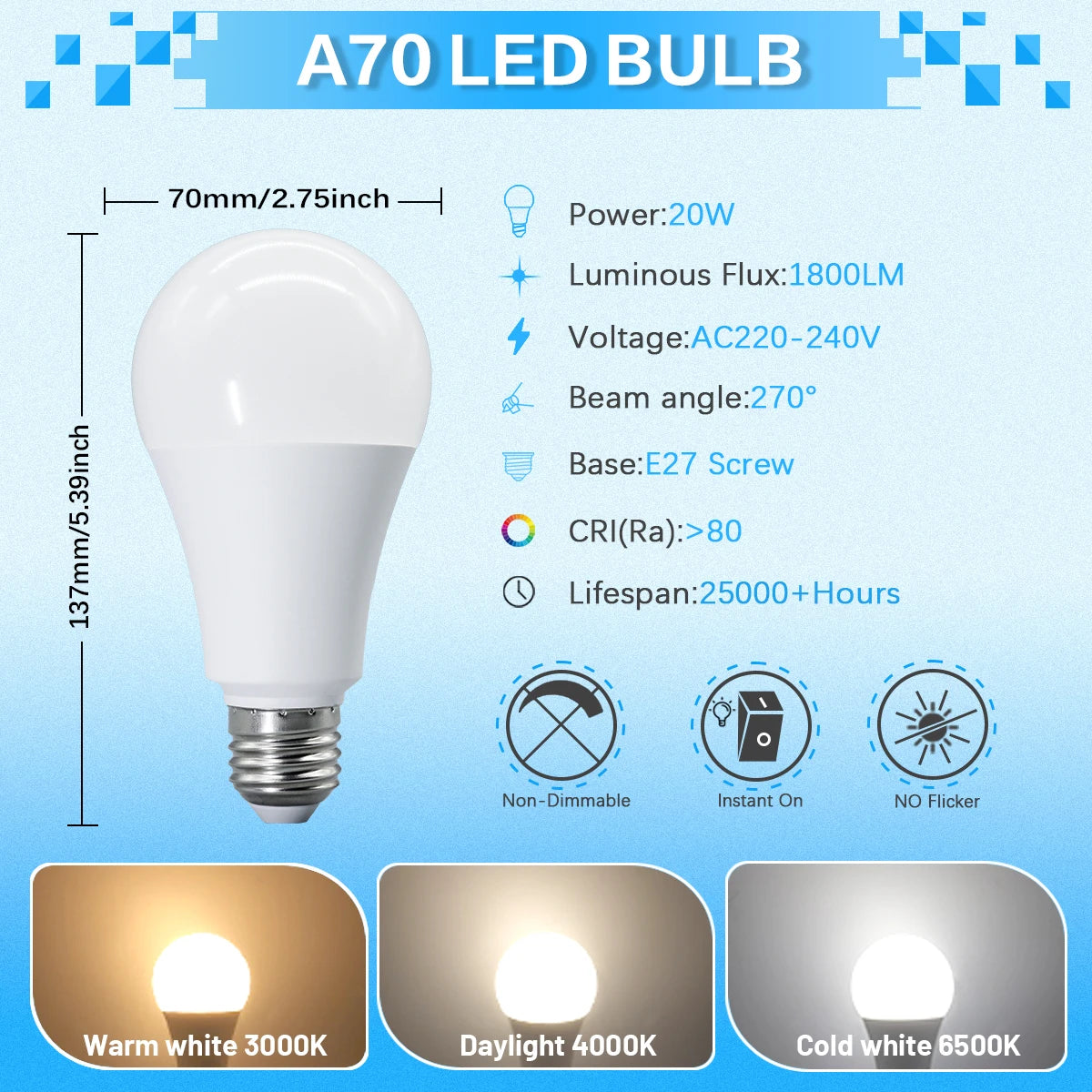 ampoules led e27 3w 9w 12w 15w 18w 20w blanc chaud froid