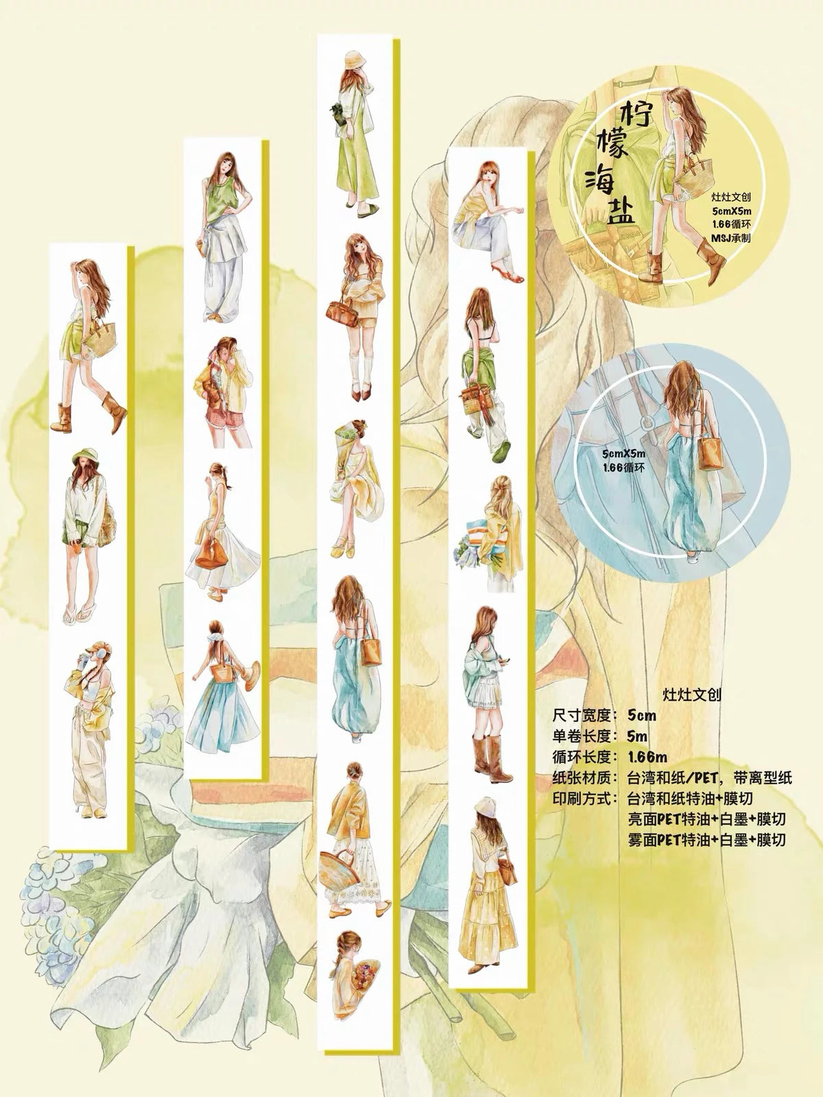 papier autocollant illustrations femmes sacs motifs floraux couleurs blanc vert bleu beige marron opacité