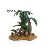 plantes artificielles réalistes feuilles larges troncs texturés base terreuse opacité vert brun jardin miniature