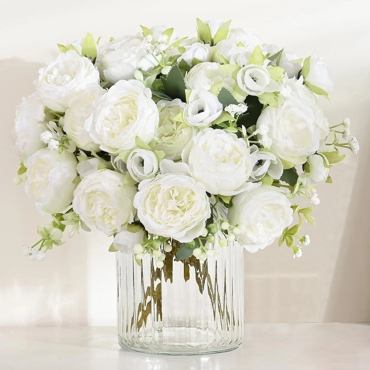 bouquet fleurs artificielles pivoine moderne blanc rose bleu clair mariage anniversaire décoration extérieureintérieur