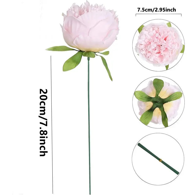 fleurs artificielles pivoine rose clair 20cm décoration intérieure mariage anniversaire classique soie douce feuilles