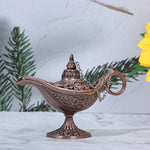 lampe huile bronze ornements floraux artisanale chaîne support traditionnelle métal