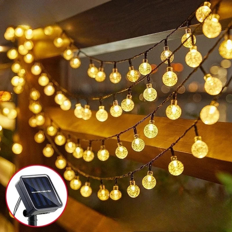 guirlande lumineuse solaire led globes cristal lumière chaude extérieure jardin patio festif