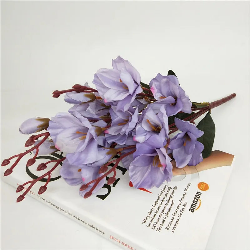 bouquet artificiel fleurs magnolia soie blanc bleu violet rouge intérieur décoration maison anniversaire fête