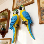 décoration murale perroquet réaliste plumes couleur rouge bleu jaune vert tropical fixations murales tronc