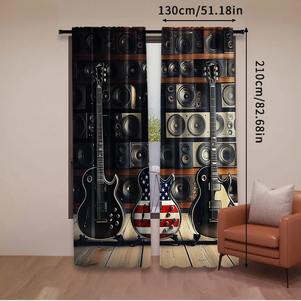 rideau noir guitares haut parleurs americain polyester moderne graphique 100cm 200cm