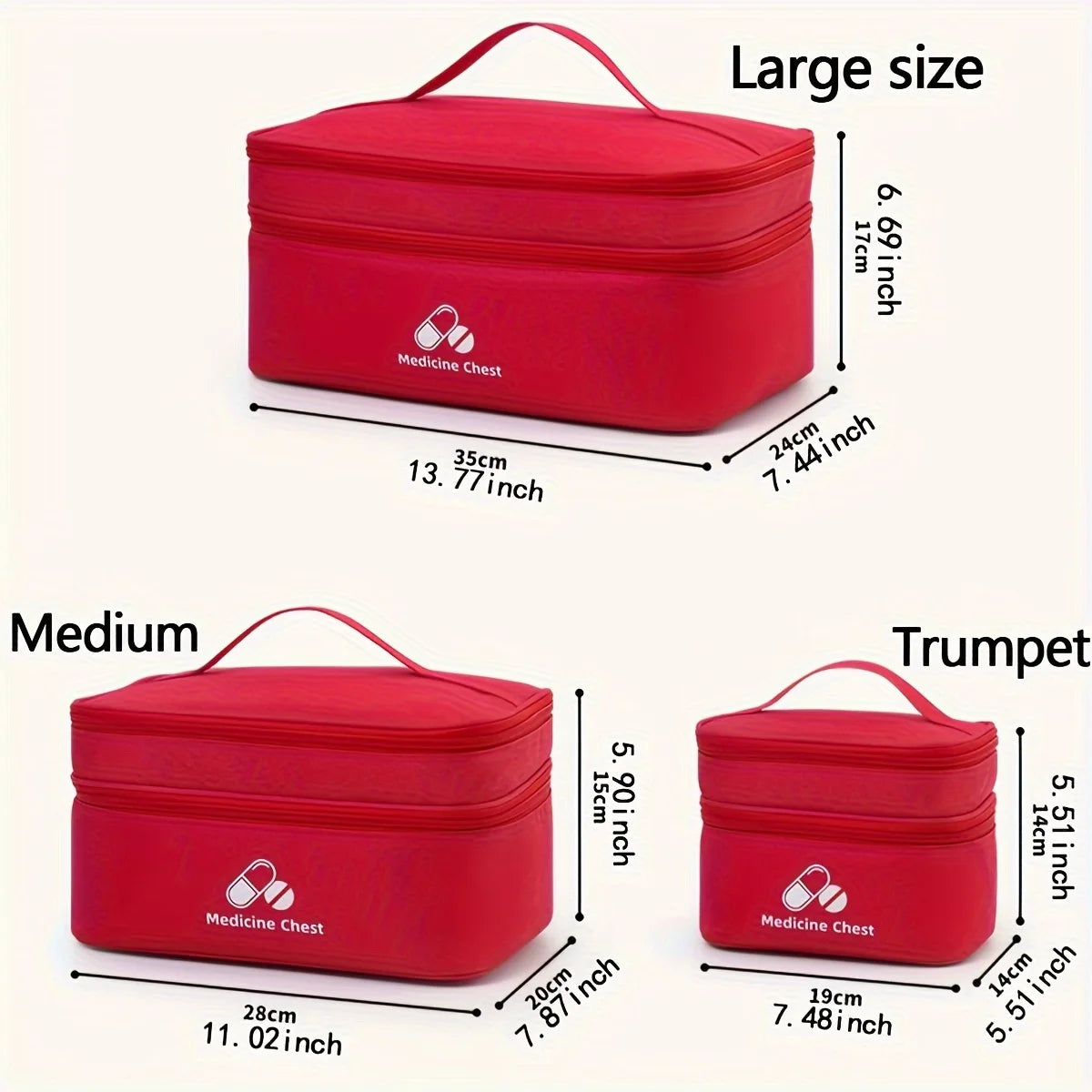 trousse médecine rouge réutilisable sac rangement oxford pratique compartiments médicaments première aide emergencesécole