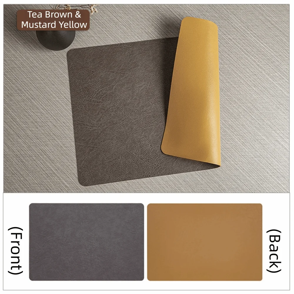tapis table simili cuir moderne marron noir bleu foncé jaune vif antidérapant cuisine salle