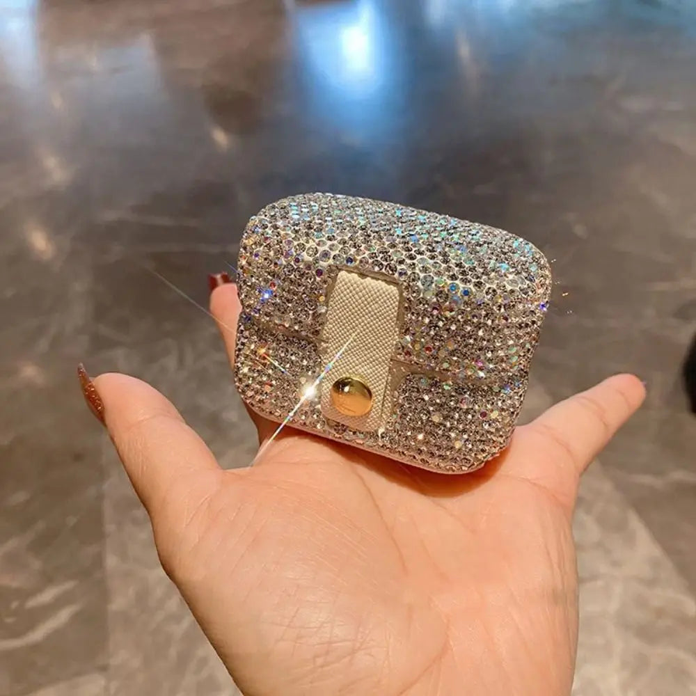 boîte bijoux moderne élégante cuir pu strass argenté beige rangement bijoux porte bijoux cadeau