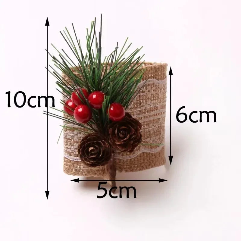porte serviettes decoratifs burlap dentelle noel branches sapin pommes rouges cones pin festive rustic