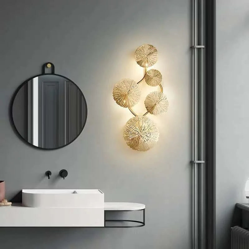 Applique murale dorée feuilles stylisées éclairage contemporain ampoules LED cuisine chambre coucher entrée