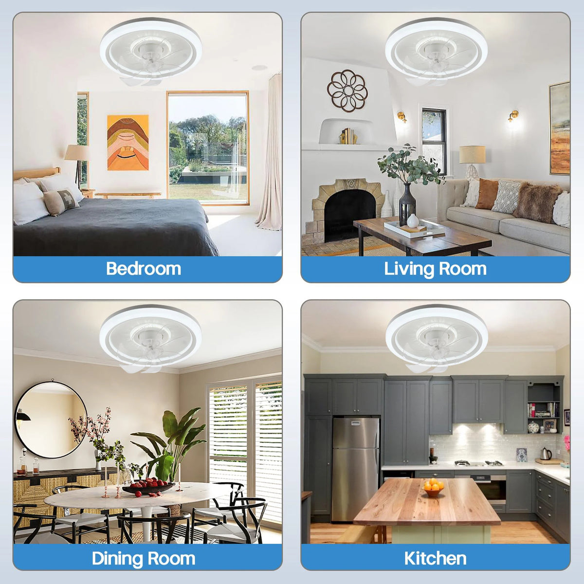 ventilateur led moderne sans pale blanc minimaliste télécommande lumineuses intégrées chambre salon