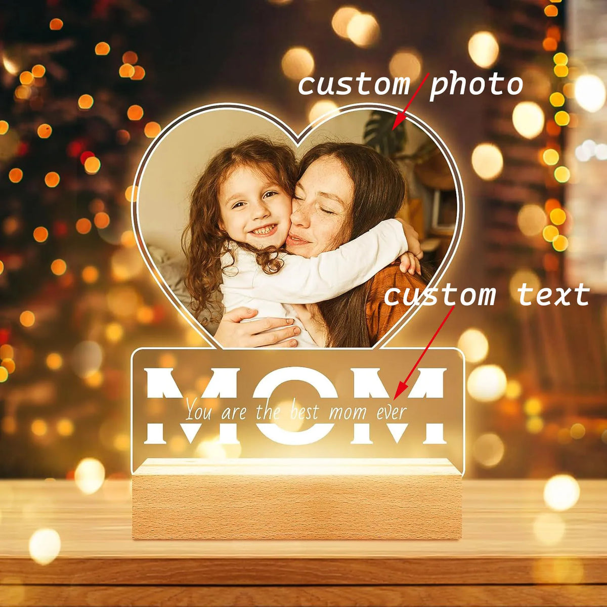 lampe photo personnalisable moderne coeur infini gravure bois blanc couple cadeau anniversaire romantique