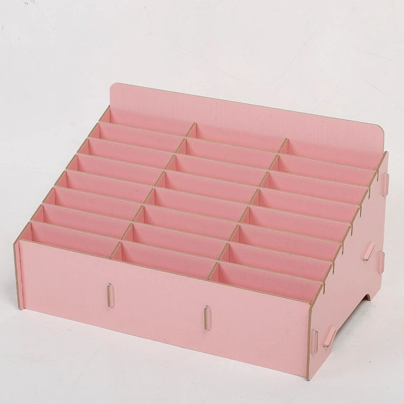 boîte rangement bois naturelle moderne grilles divisées bijoux accessoires rose marron minimaliste